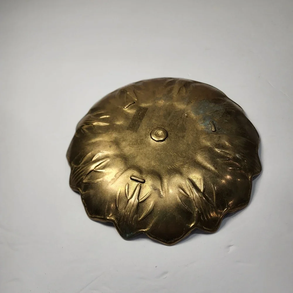 Vintage Brass Lotus Leaf Trinket Dish Scalloped Floral Catchall Tray 8 Inch